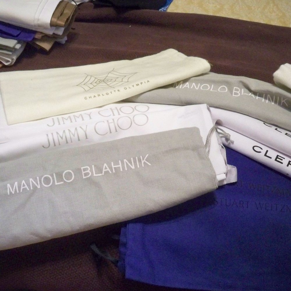Lot of 5 pairs designer Dust bags Jimmy choo,  Manolo , Olympia , Clergerie , We